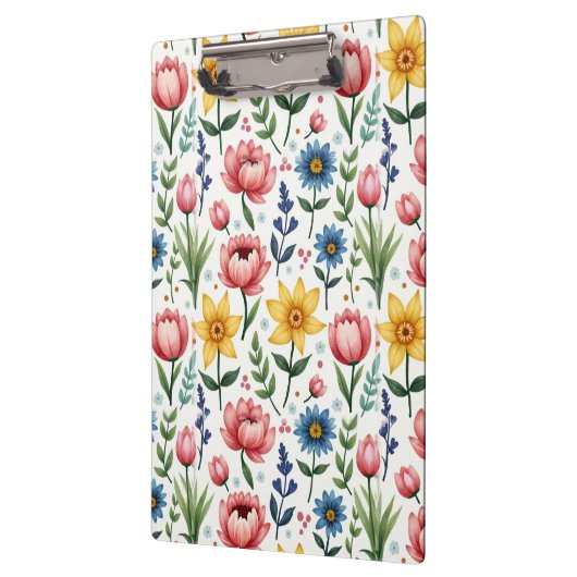 Frühlingsblumen in Blau-Rosa und Gelb Klemmbrett (Links)