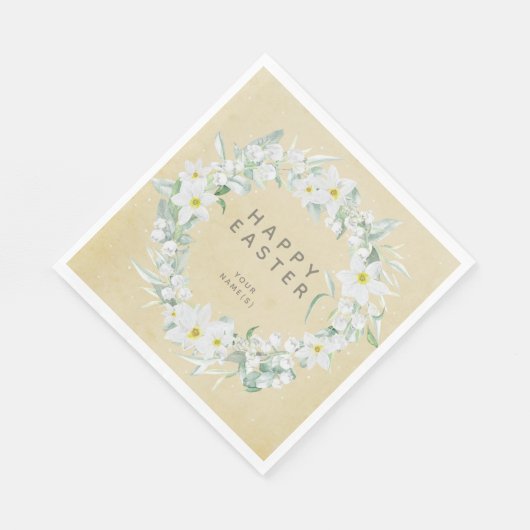 Frühlingsblumen in einem Party mit weißem Blumenkr Serviette (Ecke)