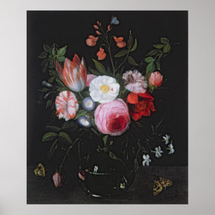 Frühlingsblumen in einer Glasvase aus dem 17. Jahr Poster