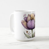 Frühlingsblumen in Lila und Gelb Kaffeetasse (Vorderseite Links)