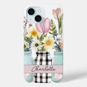 Frühlingsblumen in Mason Jar Design mit Namen Case-Mate iPhone Hülle