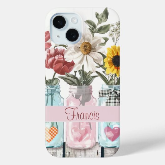 Frühlingsblumen in Mason Jar Design mit Namen Case-Mate iPhone Hülle (Rückseite)