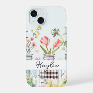 Frühlingsblumen in Mason Jar Design mit Namen iPhone 15 Hülle