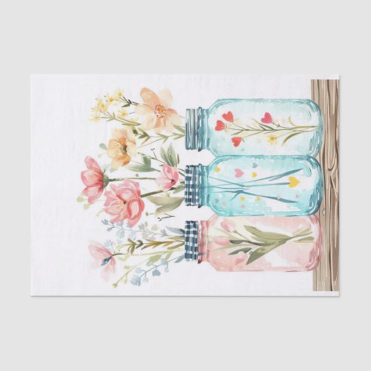 Frühlingsblumen in Mason Jars Decoupage Seidenpapier (Vorderseite)