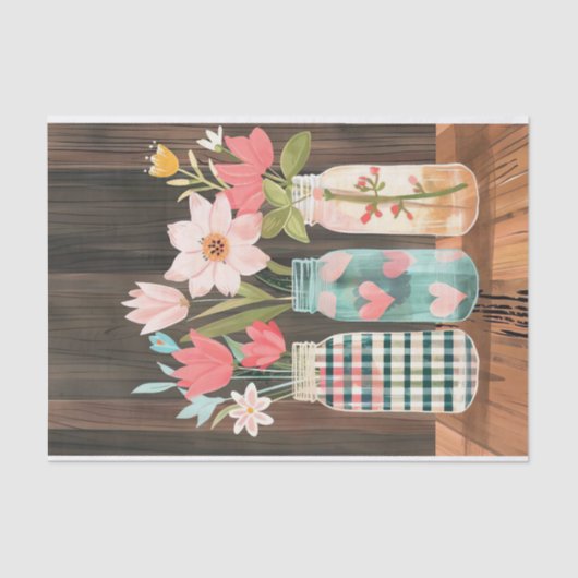 Frühlingsblumen in Mason Jars Tissue Paper Seidenpapier (Vorderseite)