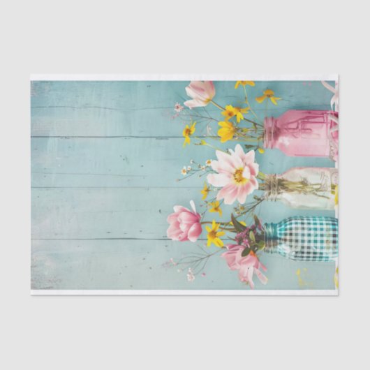 Frühlingsblumen in Mason Jars Tissue Paper Seidenpapier (Vorderseite)