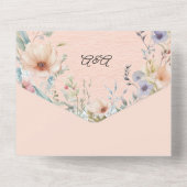 Frühlingsblumen in Pfirsichblau und Rosa All In One Einladung (Rückseite)