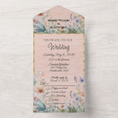 Frühlingsblumen in Pfirsichblau und Rosa All In One Einladung (Innen Boden)