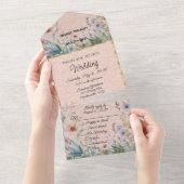 Frühlingsblumen in Pfirsichblau und Rosa All In One Einladung (Abreißen)