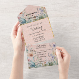 Frühlingsblumen in Pfirsichblau und Rosa All In One Einladung