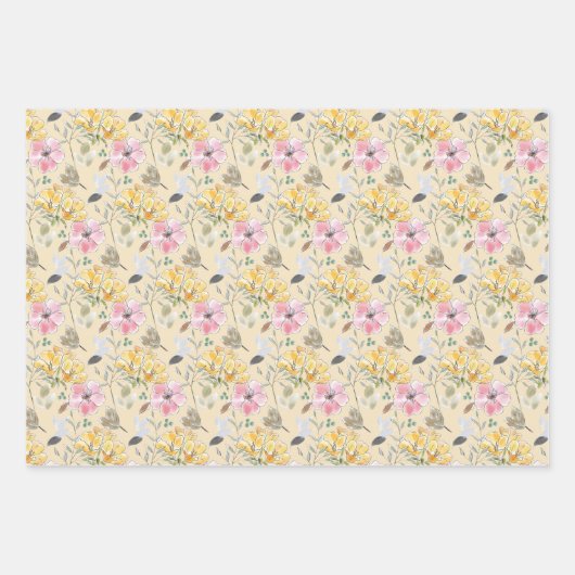 Frühlingsblumen in rosa-gelb-grüner Hochzeit Geschenkpapier Set (Vorderseite 3)