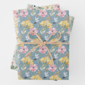 Frühlingsblumen in rosa-gelb-grüner Hochzeit Geschenkpapier Set (Beispiel)