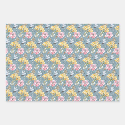 Frühlingsblumen in rosa-gelb-grüner Hochzeit Geschenkpapier Set (Vorderseite)