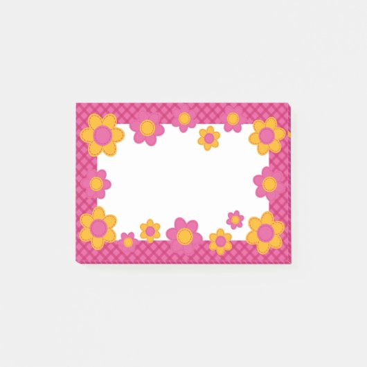 Frühlingsblumen, kariertes, rosa Märchenmädchen, f Post-it Klebezettel (Vorderseite)