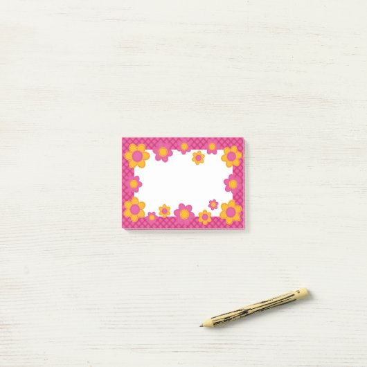 Frühlingsblumen, kariertes, rosa Märchenmädchen, f Post-it Klebezettel (Auf Schreibtisch)