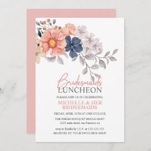Frühlingsblumen Korallenwache Bridesmaids Luncheon Einladung
