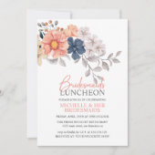 Frühlingsblumen Korallenwache Bridesmaids Luncheon Einladung (Vorderseite)