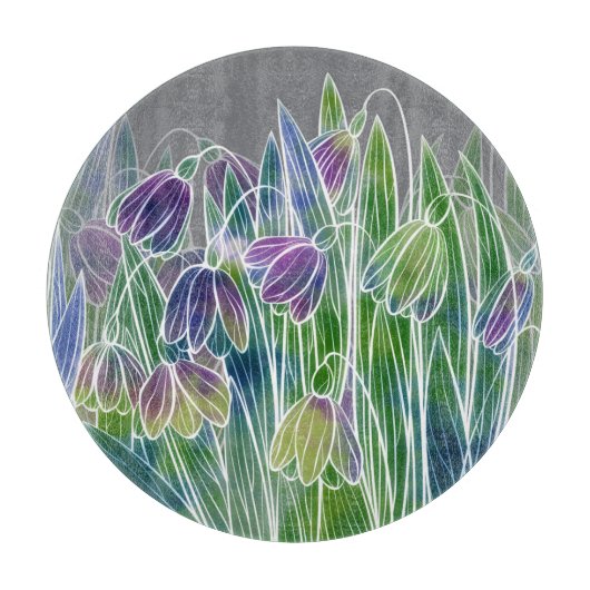 Frühlingsblumen, Kräuter, Aquarellfarben nahtlose  Schneidebrett (Vorderseite)