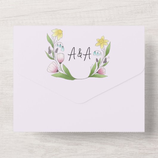 Frühlingsblumen Lavender Daffodils Crocus All In One Einladung (Rückseite)