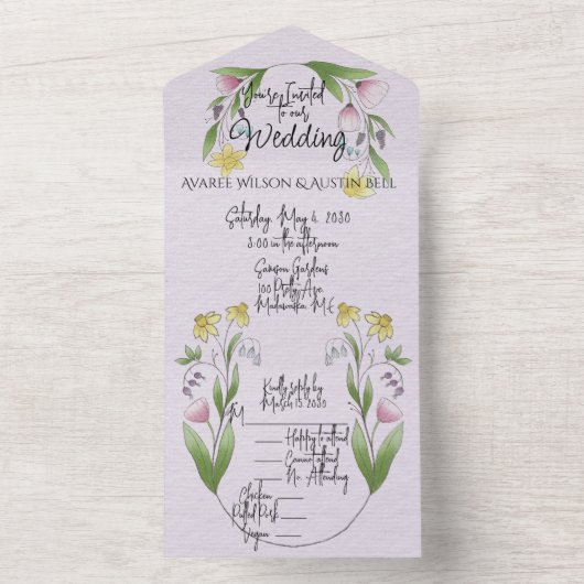 Frühlingsblumen Lavender Daffodils Crocus All In One Einladung (Innen Boden)