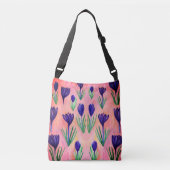 Frühlingsblumen, Lila Crocus Body Bag Tragetaschen Mit Langen Trägern (Vorderseite)