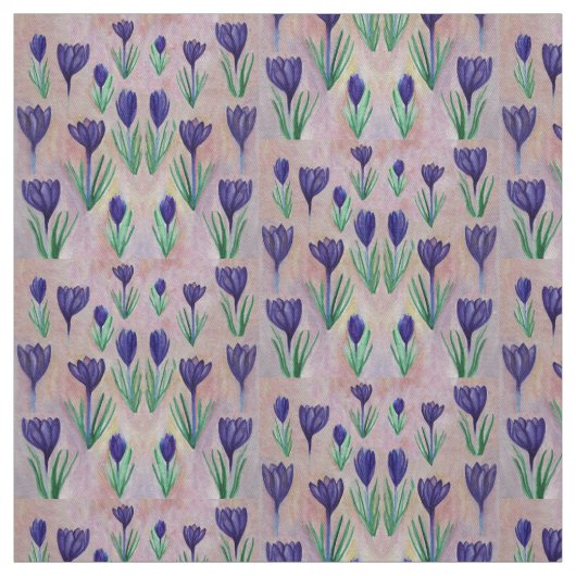 Frühlingsblumen, Lila Crocus Illustration Stoff (Muster)