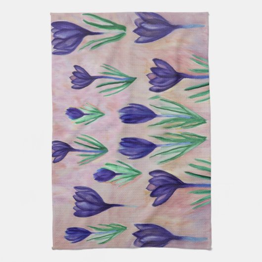 Frühlingsblumen, Lila Crocus Teetuch Geschirrtuch (Vertikal)