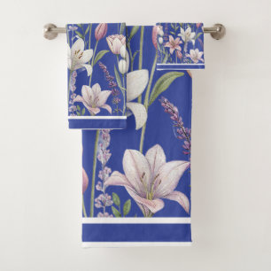 Frühlingsblumen mit blauem Hintergrund Badhandtuch Set