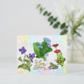 Frühlingsblumen mit Frosch Postkarte (Stehend Vorderseite)