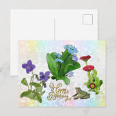 Frühlingsblumen mit Frosch Postkarte (Vorne/Hinten)