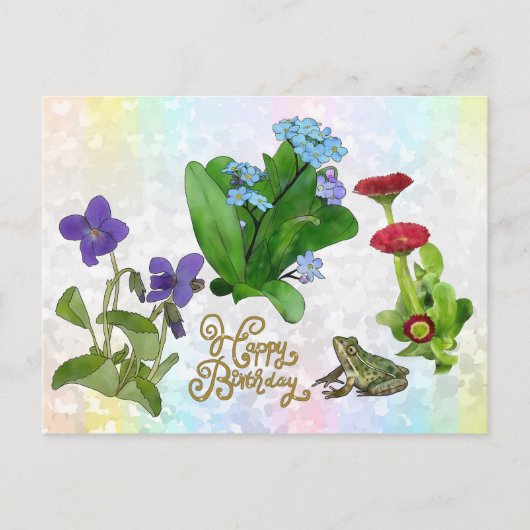 Frühlingsblumen mit Frosch Postkarte (Vorderseite)