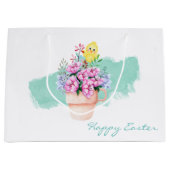 Frühlingsblumen mit Osterküken Große Geschenktüte (Vorderseite)