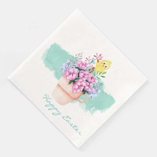 Frühlingsblumen mit Osterküken Serviette (Ecke)