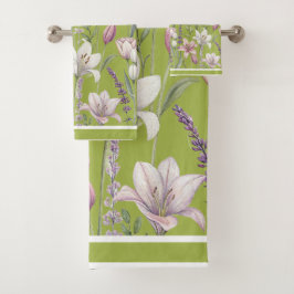 Frühlingsblumen mit Wiesen-Grün-Hintergrund Badhandtuch Set