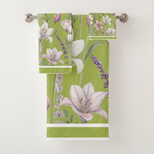 Frühlingsblumen mit Wiesen-Grün-Hintergrund Badhandtuch Set (Insitu)