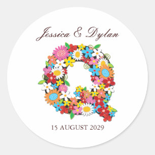Frühlingsblumen Monogram Q Hochzeitsticker Runder Aufkleber