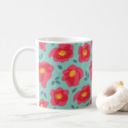 Frühlingsblumen Muster Blau Pink Springtime Kaffeetasse (Mit Donut)