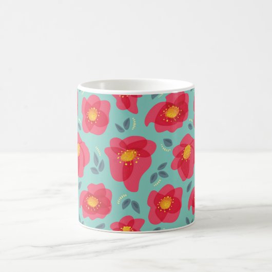 Frühlingsblumen Muster Blau Pink Springtime Kaffeetasse (Mittel)