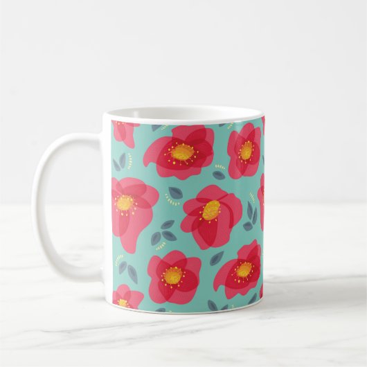Frühlingsblumen Muster Blau Pink Springtime Kaffeetasse (Links)
