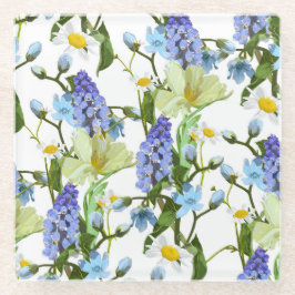 Frühlingsblumen. Narzisse, Muscari, Dissy. Seamles Glasuntersetzer