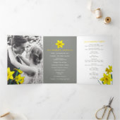 Frühlingsblumen Narzissen Hochzeitgelb grau Dreifach-gefaltete Programmkarte (Innenseite)