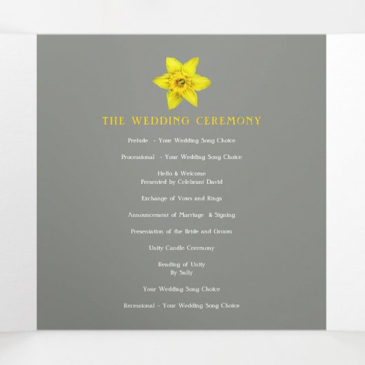 Frühlingsblumen Narzissen Hochzeitgelb grau Dreifach-gefaltete Programmkarte