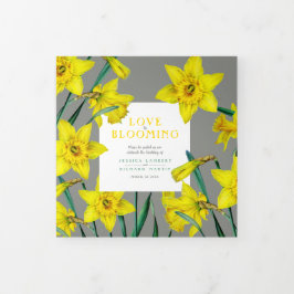 Frühlingsblumen Narzissen Hochzeitgelb grau Dreifach-gefaltete Programmkarte
