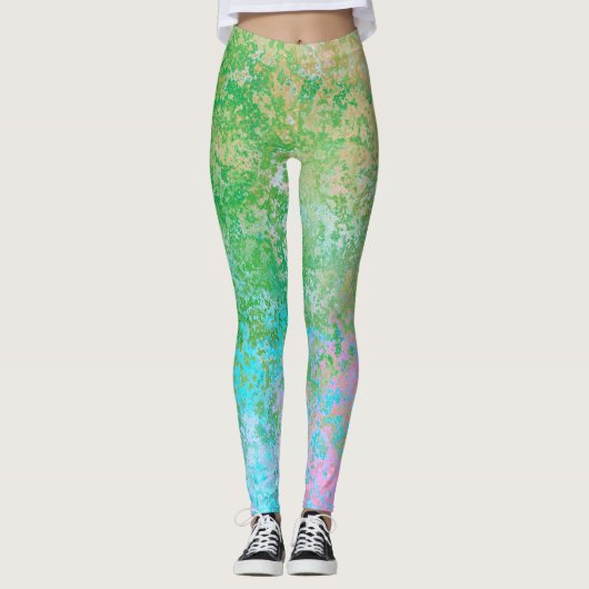 Frühlingsblumen Neon Pastel Alcohol Tinte Abstrakt Leggings (Vorderseite)