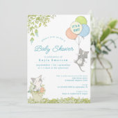 Frühlingsblumen | Niedlich Kittens Boy Babydusche Einladung (Stehend Vorderseite)