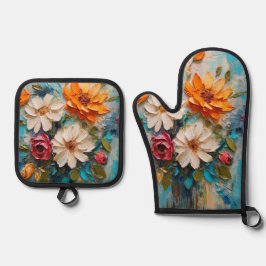 Frühlingsblumen Ofenhandschuh & Topflappen-Set