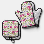 Frühlingsblumen Ofenhandschuh & Topflappen-Set (Vorderseite/Rückseite)