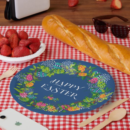 Frühlingsblumen & Ostereier Farbenfrohe Kleider Pappteller (Picknick)