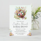 Frühlingsblumen Osterkörbe Brunch Einladung (Stehend Vorderseite)