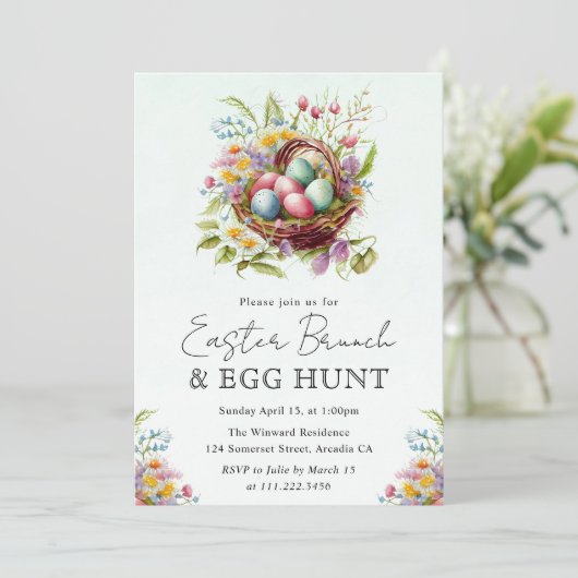 Frühlingsblumen Osterkörbe Brunch Einladung (Stehend Vorderseite)